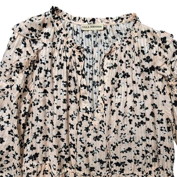 Ulla Johnson Fantine Dress Blush Pink Long Sleeve Floral Peasant Midi Size 4 - Picture 6 of 10